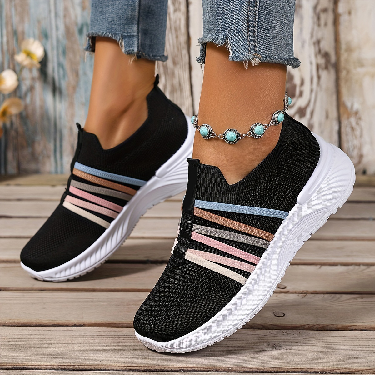 Women's Stripes Mesh Casual Sneakers