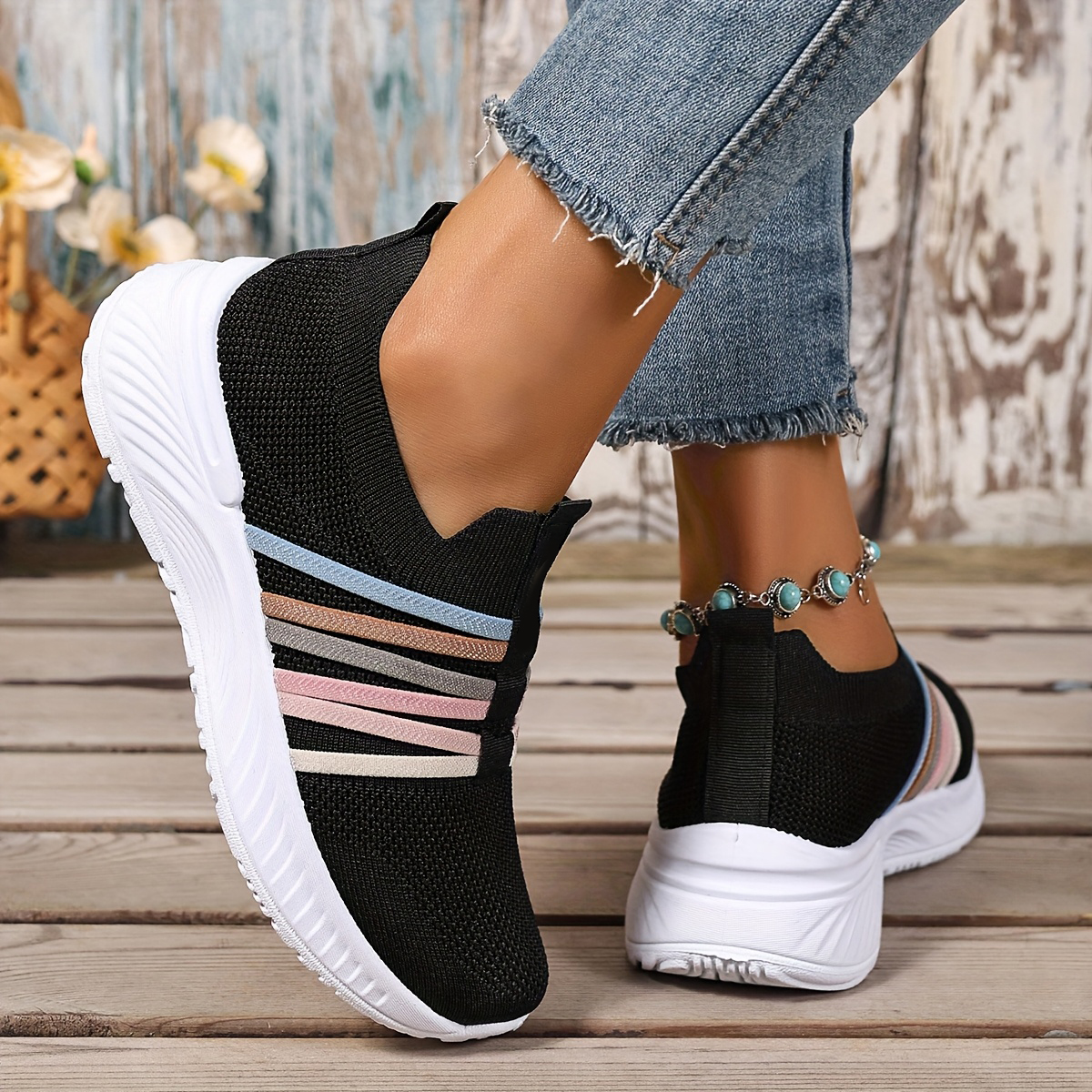 Women's Stripes Mesh Casual Sneakers