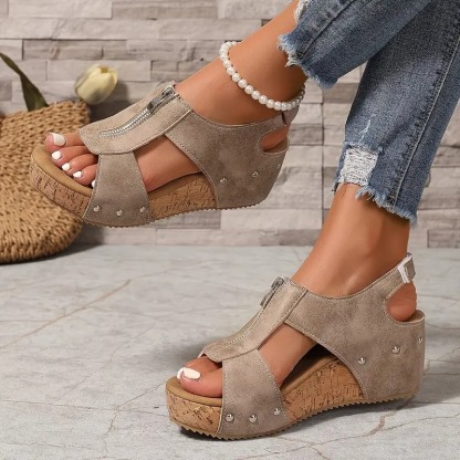 Stylish Zipper Retro Wedge Sandals