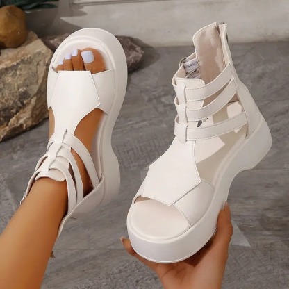 Women'S Leather Platform Wedge Sandals