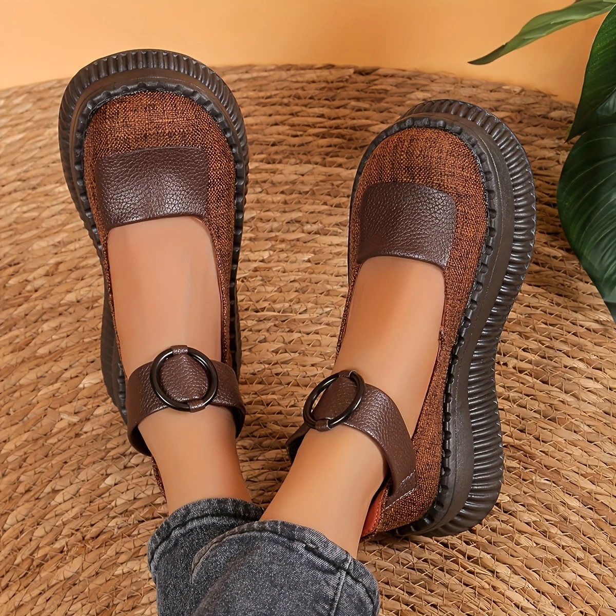 Retro Style Leather Wedge Loafers