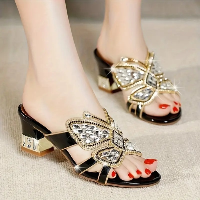 Chic Rhinestone Butterfly High-Heeled Sandals