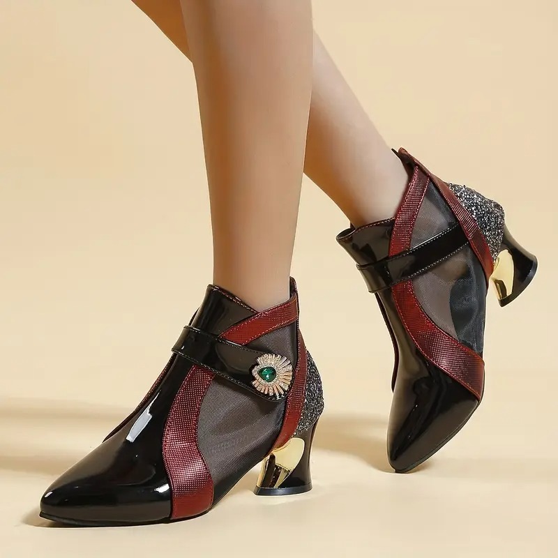 Women's Rhinestone Band Mesh Boots