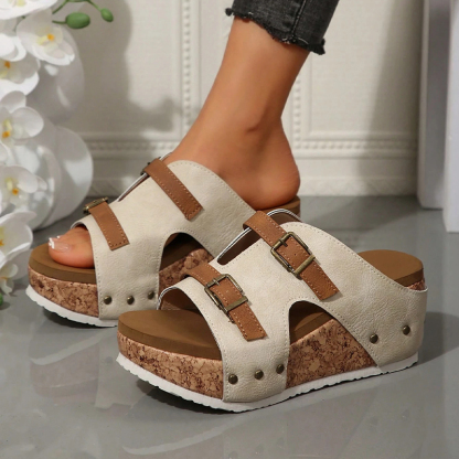 Double Buckle Wedge Heel Sandals