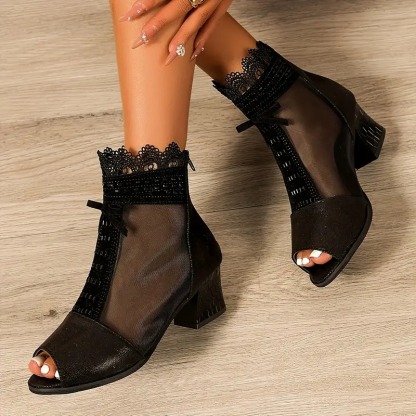 Women's Elegant Mesh Chunky Boots