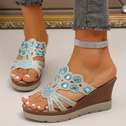 Rhinestone Decor Wedge Heeled Sandals