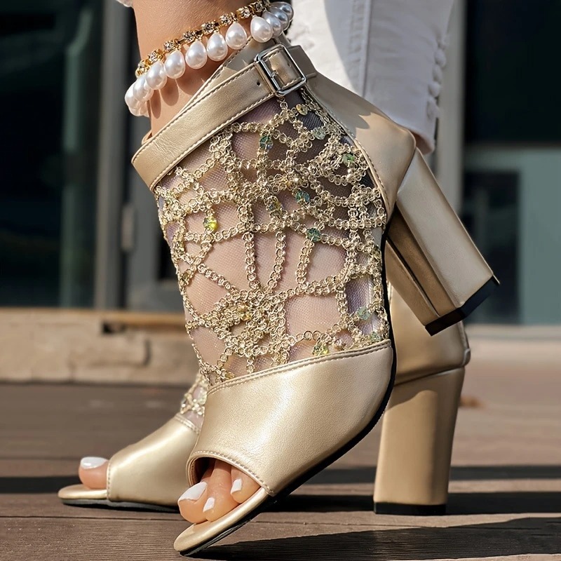 Sparky Fish Mouth Chunky Heel Sandals