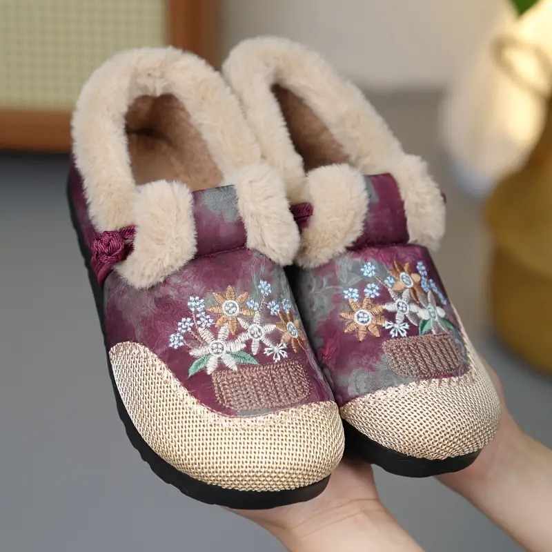 Women's Ethnic Floral Slip-On Boots