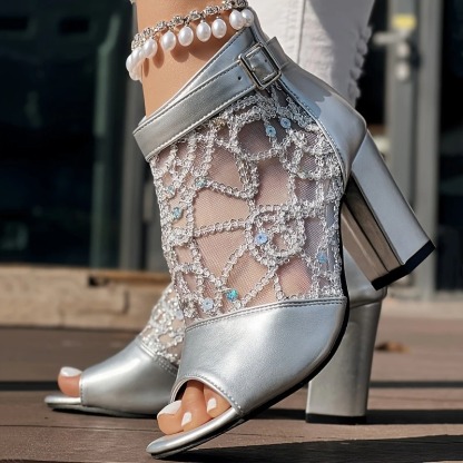 Sparky Fish Mouth Chunky Heel Sandals