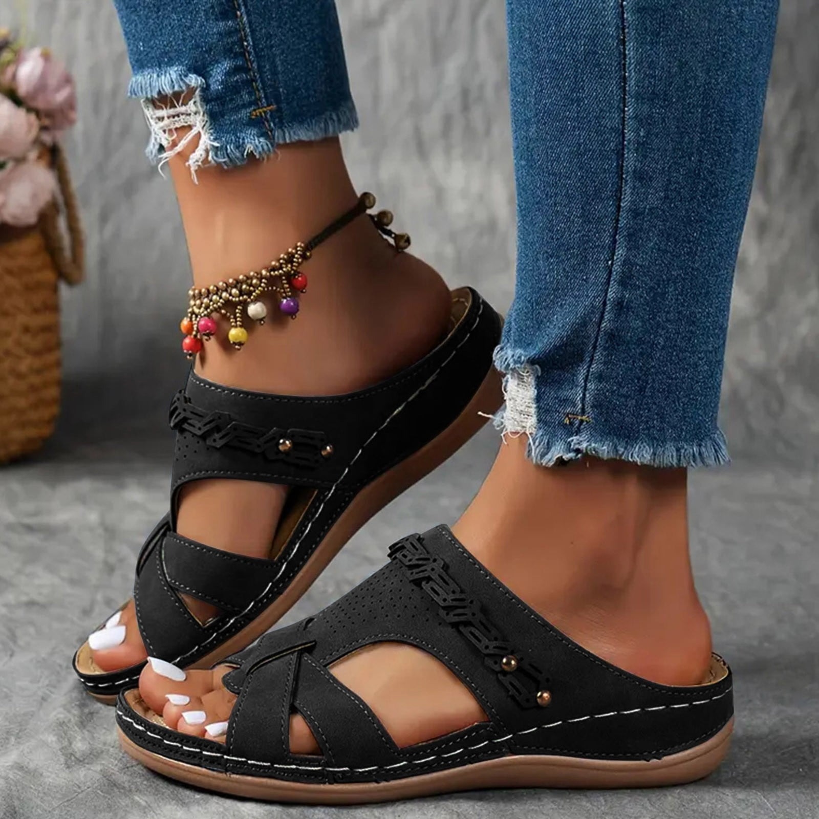 Women's Cut-out Wedge Slide Shoes
