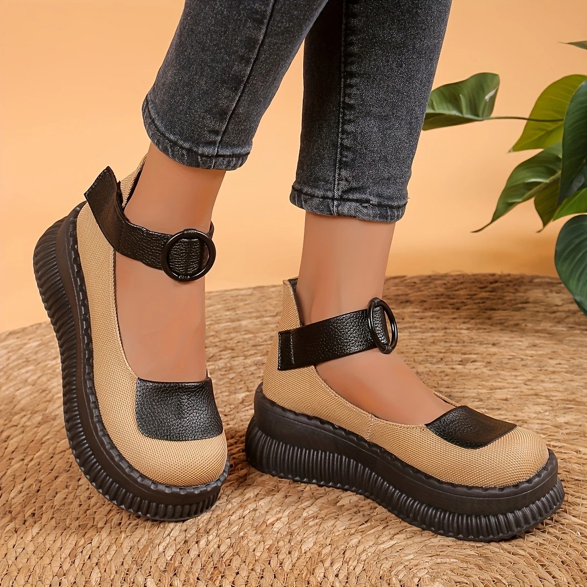 Retro Style Leather Wedge Loafers