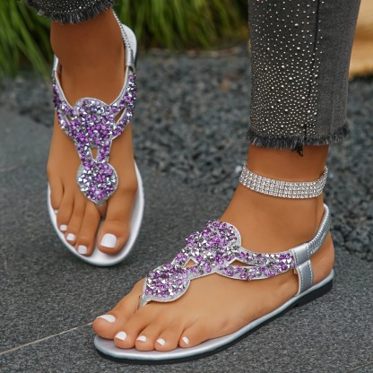 Rhinestone Decor Flat Sandals