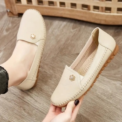 Women's Leather Solid Color Flat Loafers