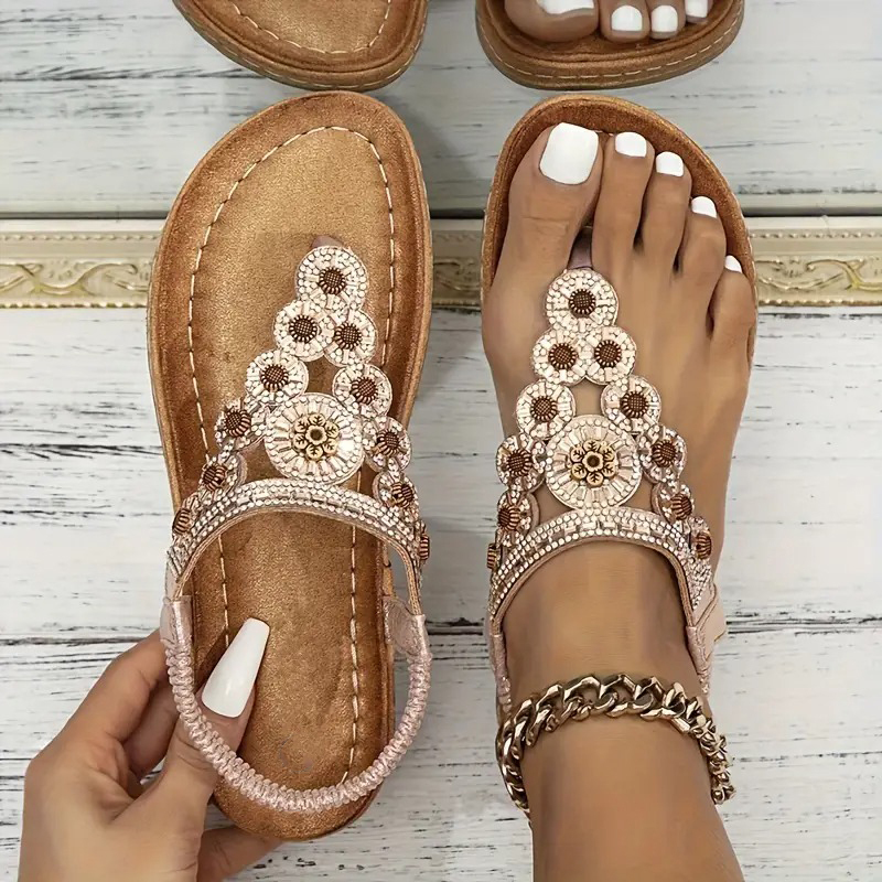 Floral Embellished Flat Sandals