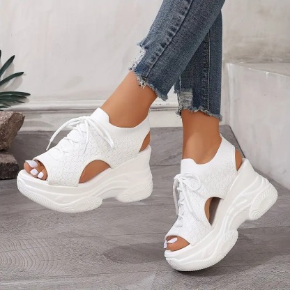 Breathable Knit Platform Wedge Sandals
