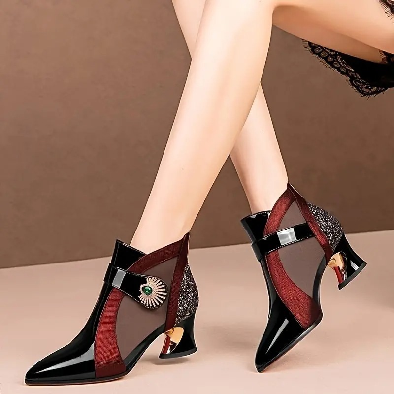 Women's Rhinestone Band Mesh Boots