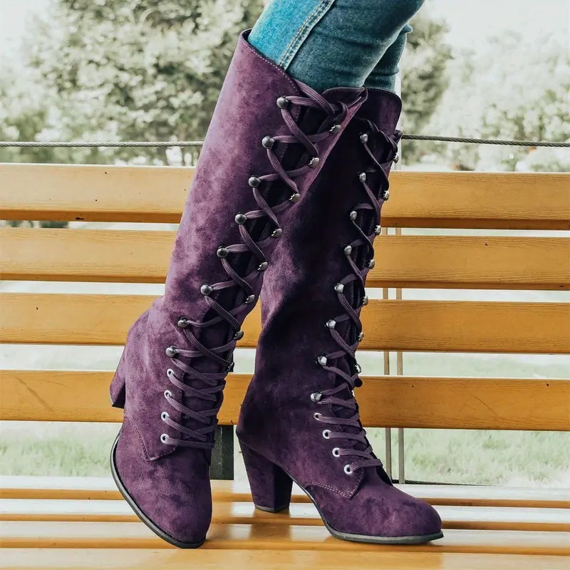 Women's Chunky Heeled Long Boots