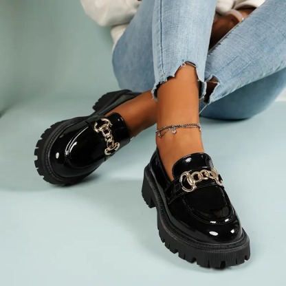 Stylish Buckle Accent Round Toe Loafers