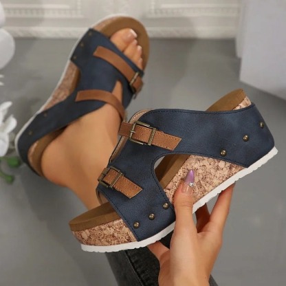 Double Buckle Wedge Heel Sandals