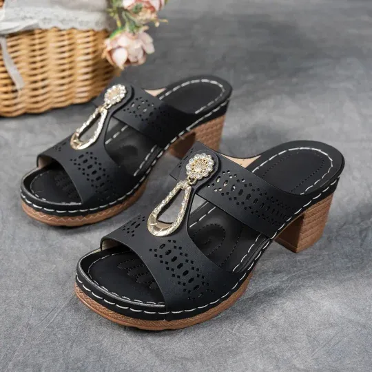 Orthopedic Rhinestones Heel Sandals