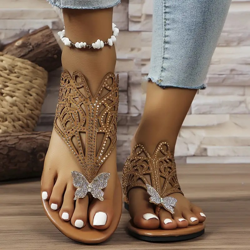 Stylish Faux Cover Butterfly Flat Sandals