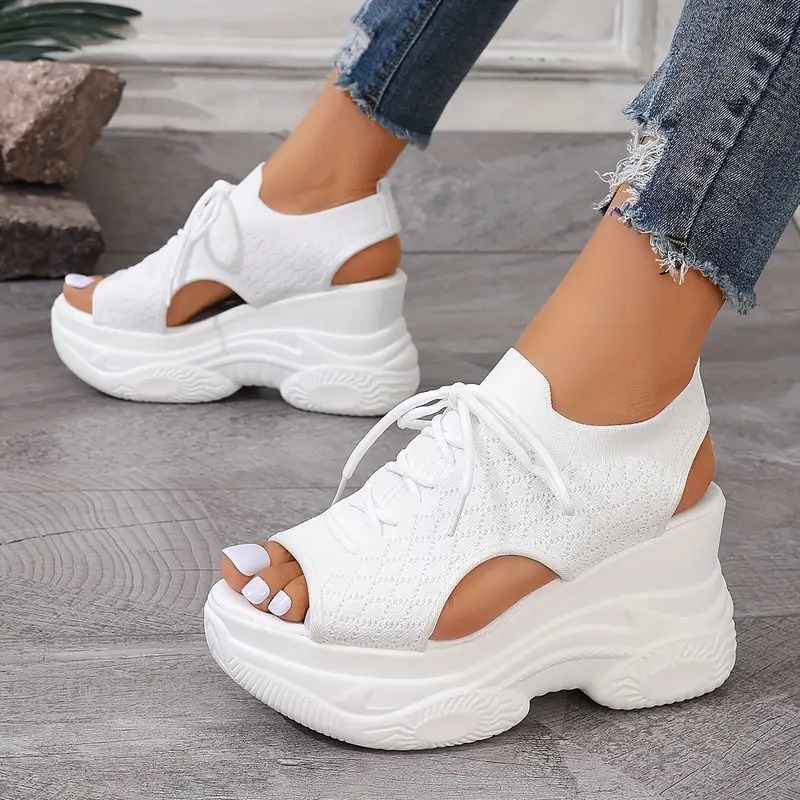 Breathable Knit Platform Wedge Sandals