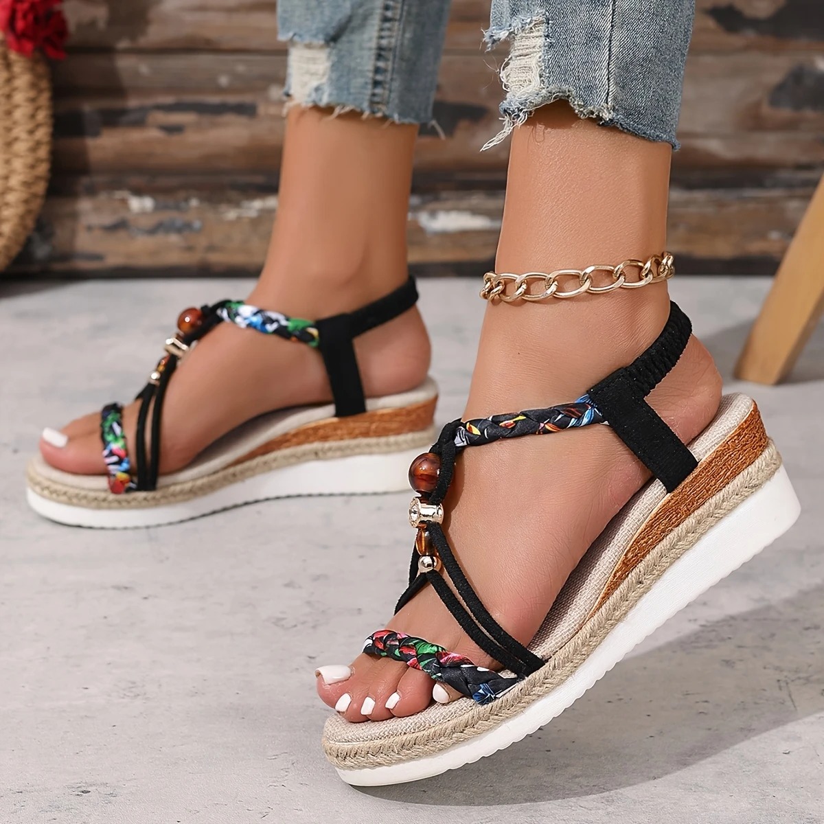 Bohemian Espadrille Wedge Sandals