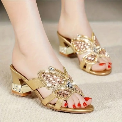Chic Rhinestone Butterfly High-Heeled Sandals