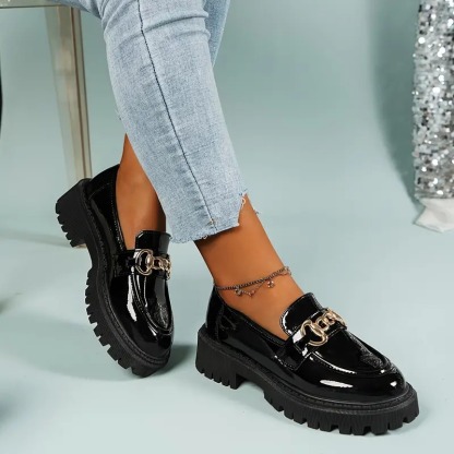 Stylish Buckle Accent Round Toe Loafers