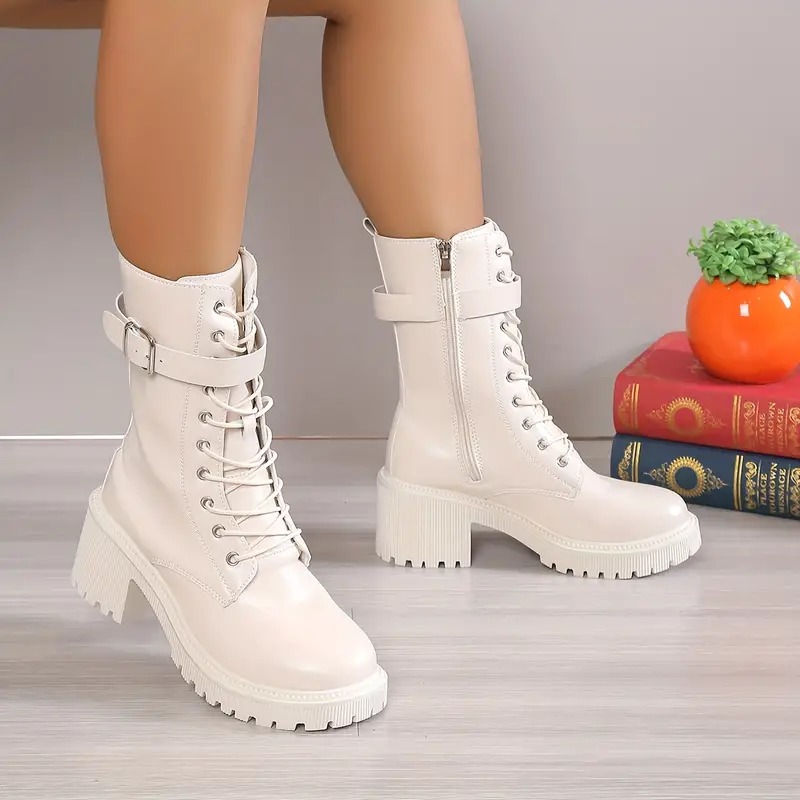 Women's Chunky Heeled Mid Calf Boots