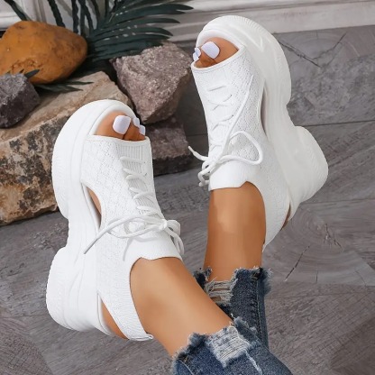 Breathable Knit Platform Wedge Sandals
