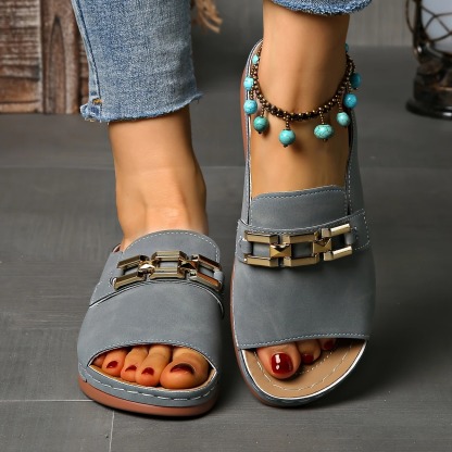 Women's Golden Buckle Slip-On Sandals