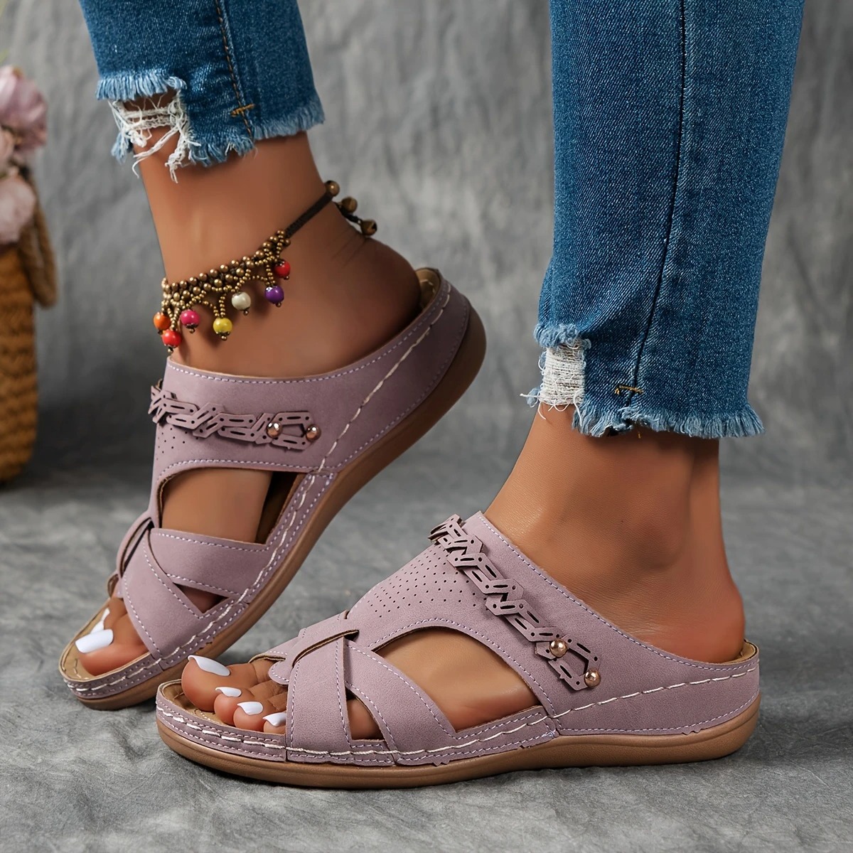 Women's Cut-out Wedge Slide Shoes