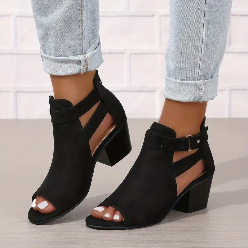 Solid Color Chunky Heeled Sandals