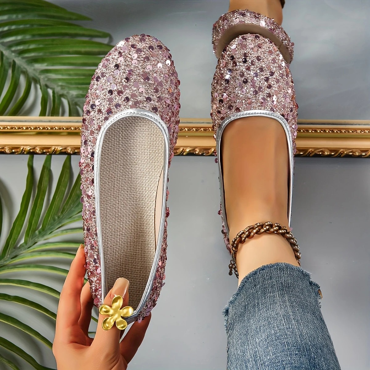 Women's Glitter Stylish Flat Shoes