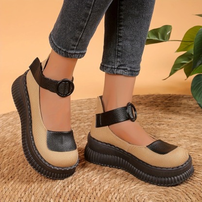 Retro Style Leather Wedge Loafers