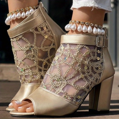 Sparky Fish Mouth Chunky Heel Sandals