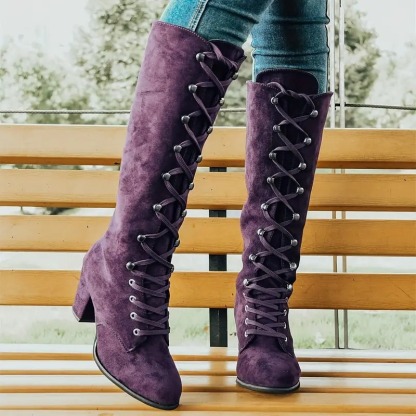 Women's Chunky Heeled Long Boots