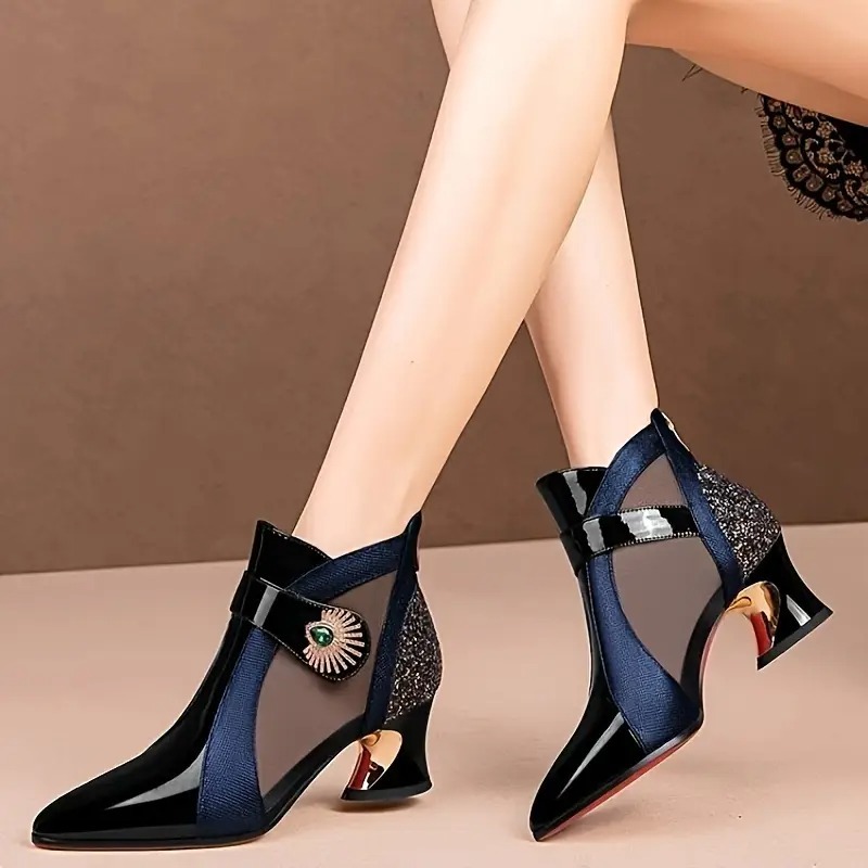 Women's Rhinestone Band Mesh Boots
