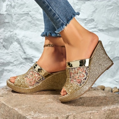 Elegant Lace Wedge Heeled Sandals