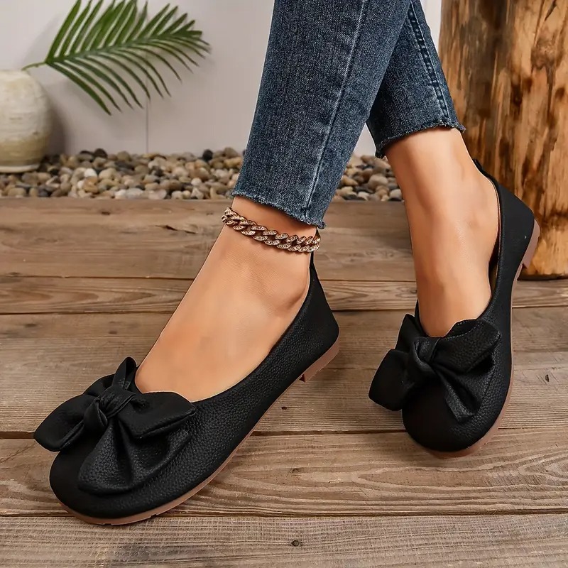 Leather Bowknot Wedge Heeled Loafers