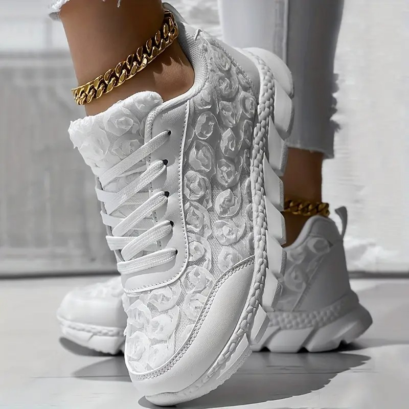 3D Rose Lace-up Casual Sneakers