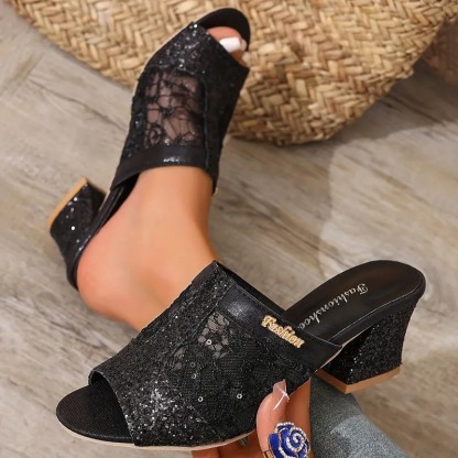High Heel Sequin Sandals