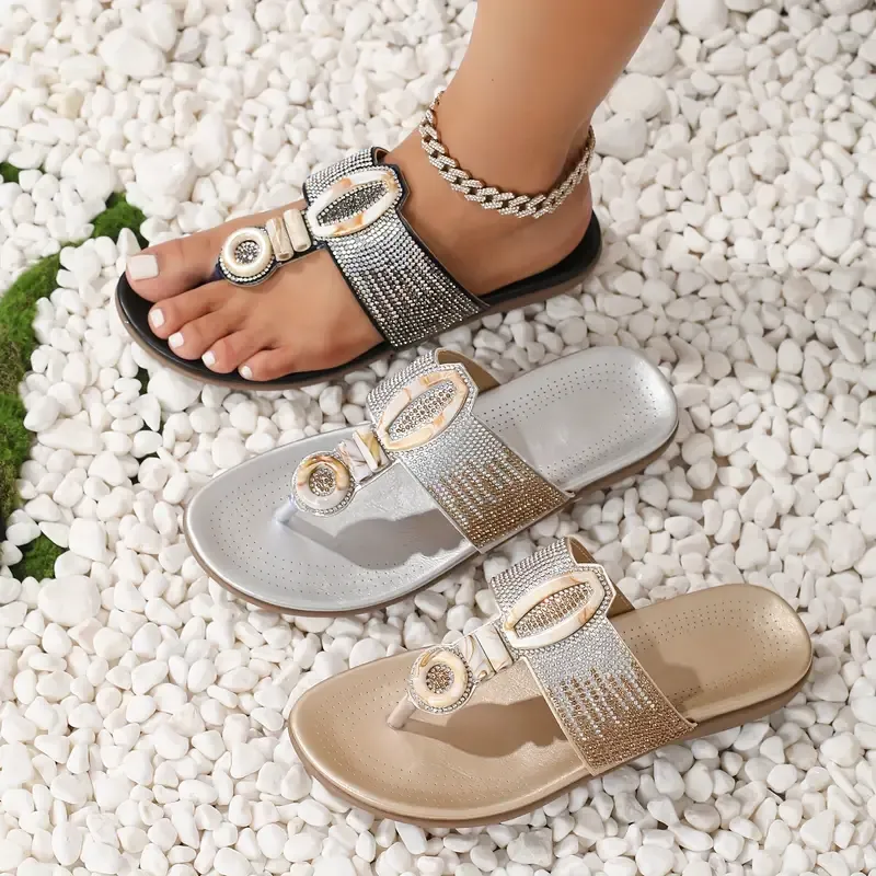 Elegant Bohemian Rhinestone Slide Sandals