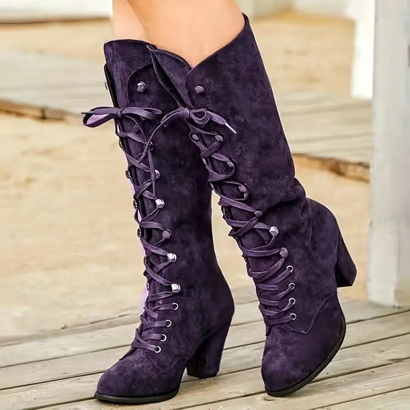 Women's Chunky Heeled Long Boots