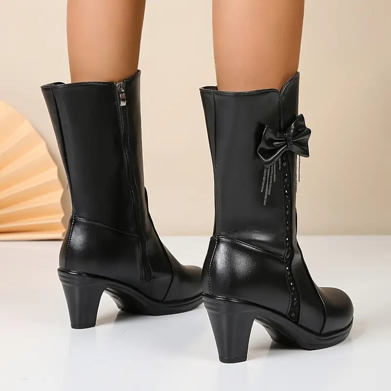 Women's Bowknot Chunky Heel Boots