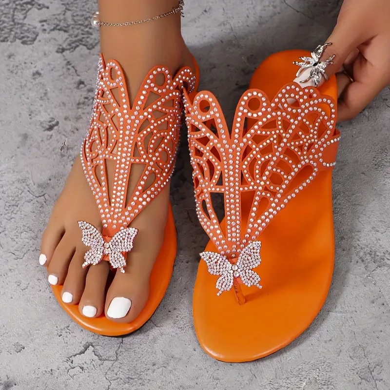 Stylish Faux Cover Butterfly Flat Sandals