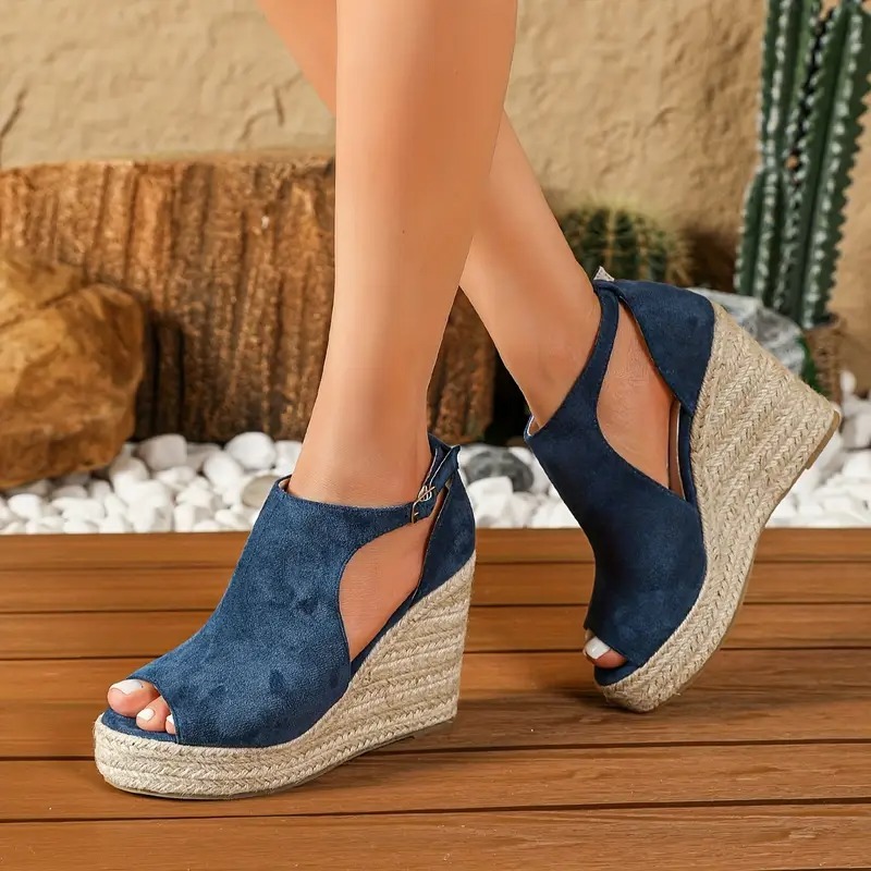 Elegant Black Cover Espadrille Wedge Sandals