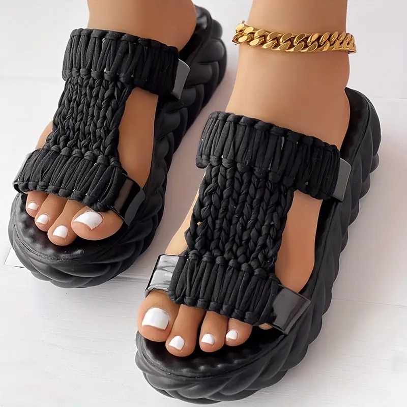 Women's Solid Color Braided Sandals