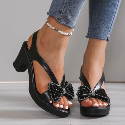 Women's Rhinestone Bow Heel Sandals